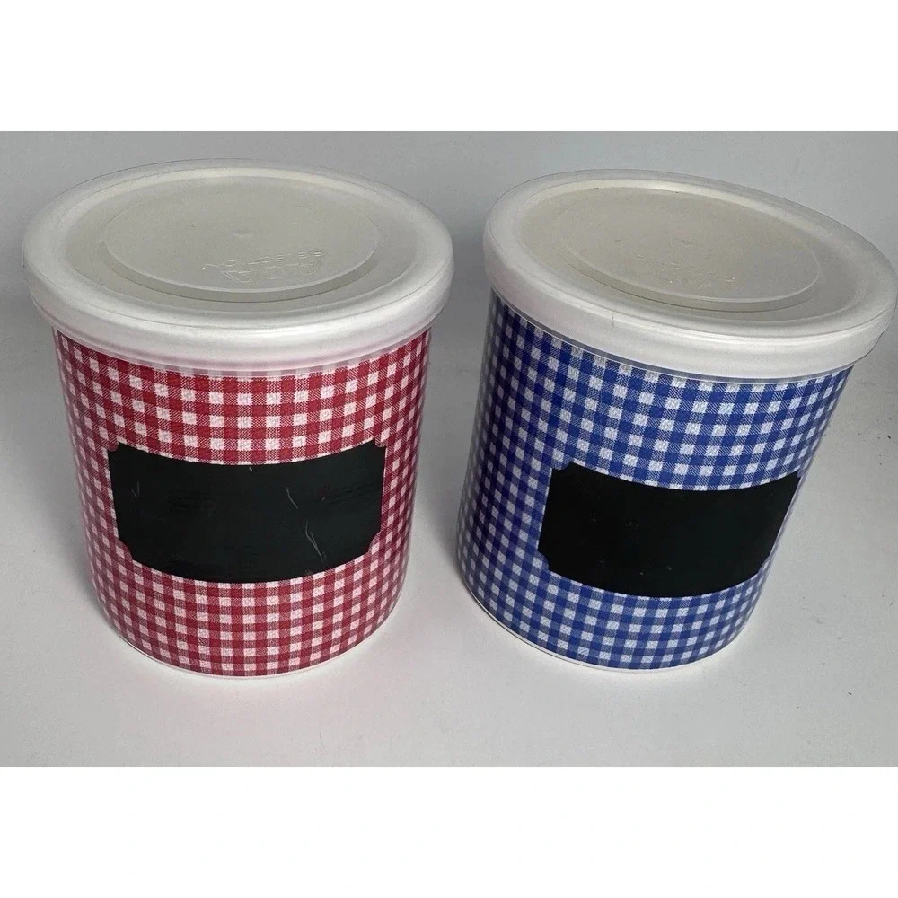 Vintage Ceramic Storage ASA Selection Container Jars Gingham Pattern Germany Lid